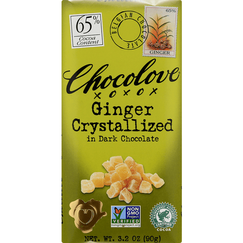 Chocolove Dark Chocolate, Ginger Crystallized, 65% Cocoa - 3.2 Ounce