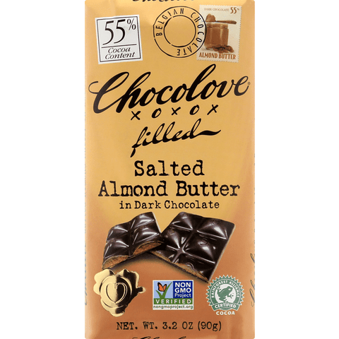 Chocolove Dark Chocolate, Salted Almond Butter, Filled, 55% Cocoa - 3.2 Ounce