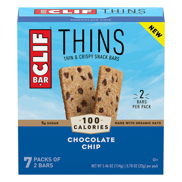 Clif Thins Chocolate Chip Snack Bars 7-0.78 oz Packs - 5.46 Ounce