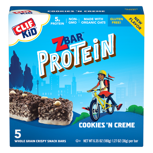 CLIF Kid ZBar Protein Cookies 'N Creme Whole Grain Crispy Snack Bars - 6.35 Ounce