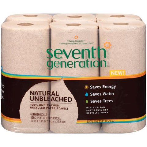 Seventh Generation Natural Unbleached 100% Unbleached Recycled Paper Towels - 6 Count