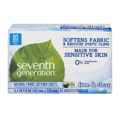 Seventh Generation Free & Clear Natural Fabric Softener Sheets - 80 Set