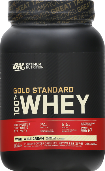 ON Gold Standard 100% Whey Protein Powder Drink Mix Vanilla Ice Cream - 2 Pound