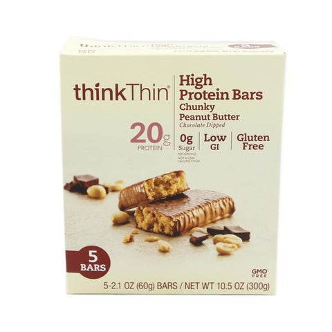 ThinkThin Chunky Peanut Butter Chocolate Dipped Protein Bars - 10.5 Ounce