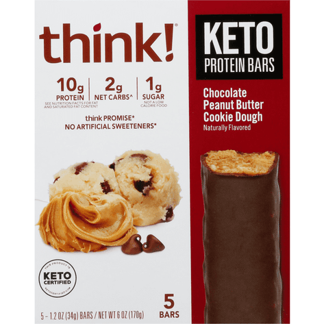 Think! Keto Protein Bars, Chocolate Peanut Butter Cookie Dough 5-1.2 oz - 6 Ounce