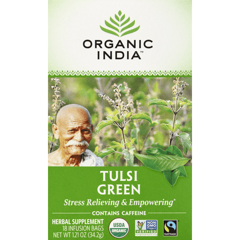 Organic India Tulsi Tea Bags Green Tea 18 Count - 1.21 Ounce