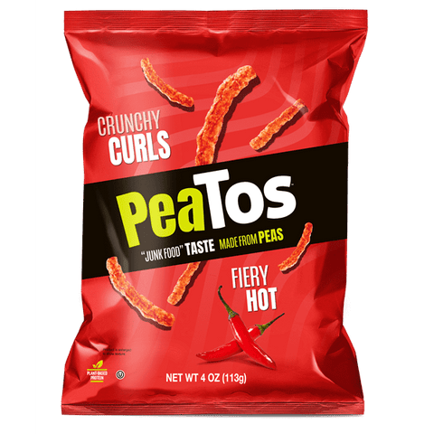 PeaTos Crunch Curls, Fiery Hot - 4 Ounce