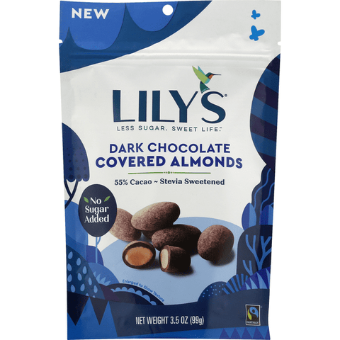 Lily's Dark Chocolate Covered Almonds, No Sugar Added, 55% Cacao - 3.5 Ounce