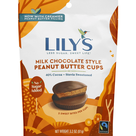 Lily's Milk Chocolate Peanut Butter Cups, No Sugar Added, 40% Cocoa - 3.2 Ounce