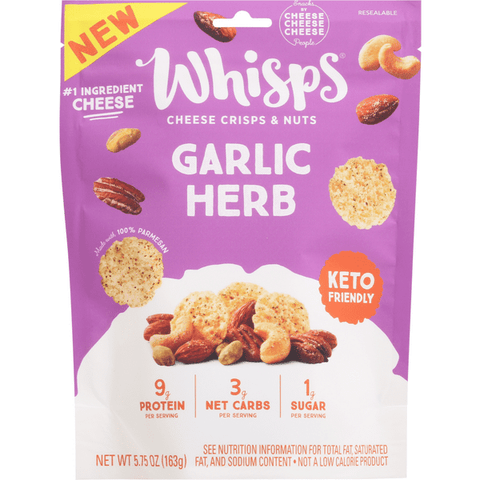 Whisps Cheese Crisps & Nuts, Garlic Herb - 5.75 Ounce