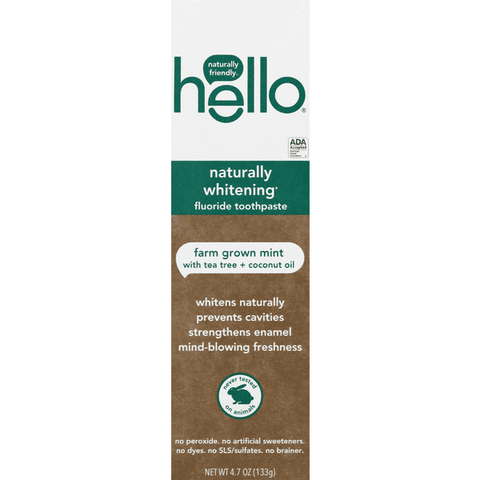 Hello Naturally Whitening Fluoride Toothpaste Farm Grown Mint with Tea Tree + Coconut Oil - 4.7 Ounce