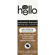 Hello Activated Charcoal with Fresh Mint + Coconut Oil Epic Whitening Fluoride Toothpaste - 4 Ounce