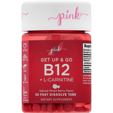 Pink Get Up & Go B12 + L-Carnitine, Mixed Berry Fast Dissolve Tabs - 50 Count