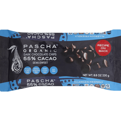 Pascha Pascha Dark Chocolate Chips, Organic, 55% Cacao, Semi-Sweet - 8.8 Ounce