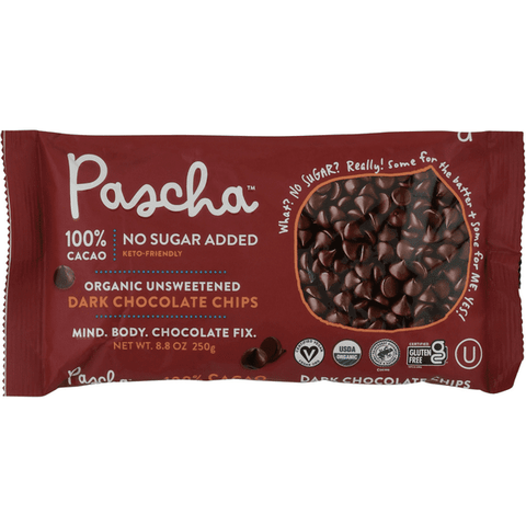 Pascha Unsweetened Dark Chocolate Chips - 8.8 Ounce