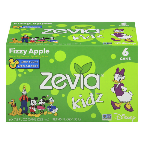 Zevia Kidz Disney Fizzy Apple Sparkling Drink 6 Count - 7.5 Ounce