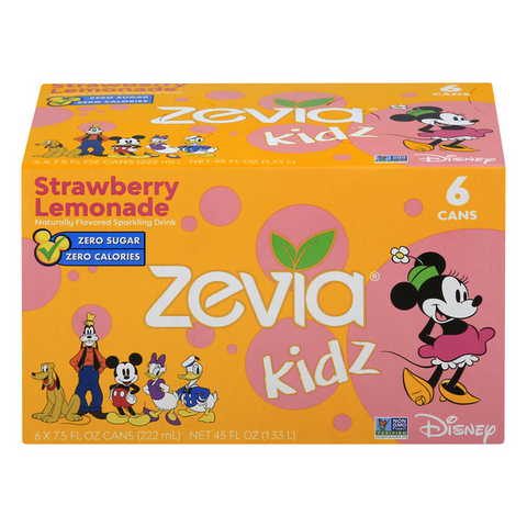 Zevia Kidz Disney Strawberry Lemonade Sparkling Drink 6 Count - 7.5 Ounce