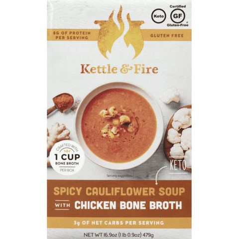 Kettle & Fire Keto Bone Broth Soup, Spicy Cauliflower - 16.9 Ounce