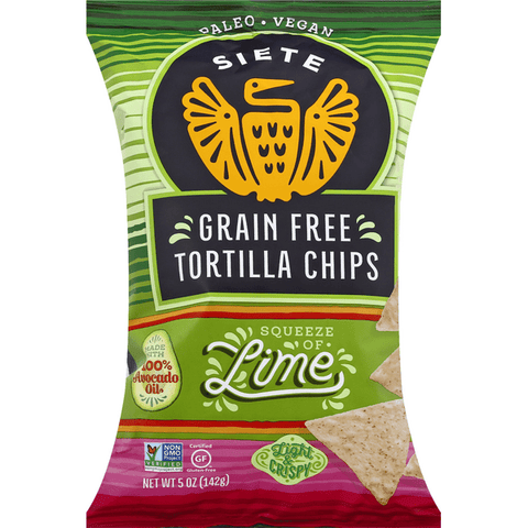 Siete Tortilla Chips, Grain Free, Lime - 5 Ounce
