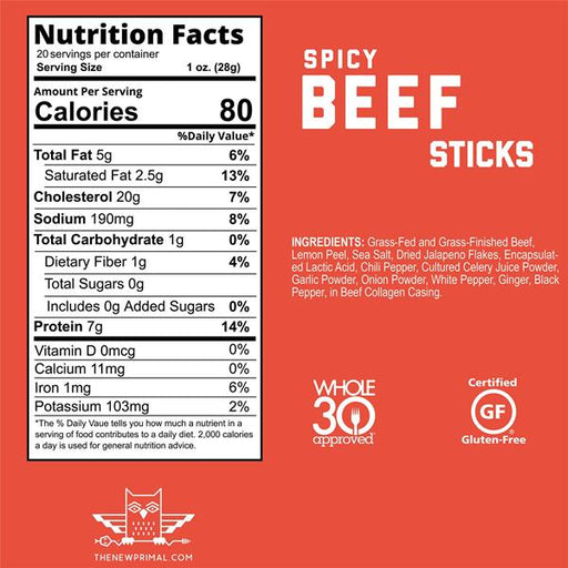 Spicy Beef Meat Stick 100% Grass-Fed Beef

 - 1 Ounce