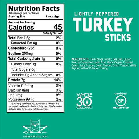 New Primal Lightly Peppered Meat Stick Free-Range Turkey 

 - 1 Ounce