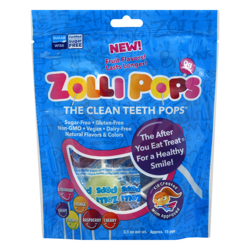 Zolli Pops The Clean Teeth Pops Assorted Fruit Flavors - 3.1 Ounce