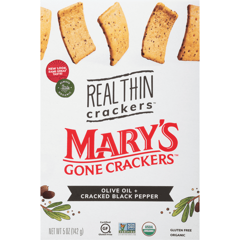 Mary's Gone Crackers Real Thin, Olive Oil + Cracked Black Pepper - 5 Ounce