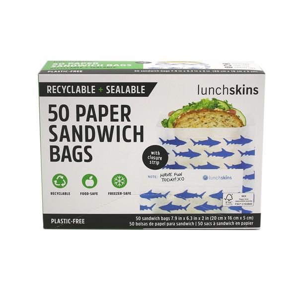 LunchSkins Paper Sandwich Bags, Shark - 50 Count