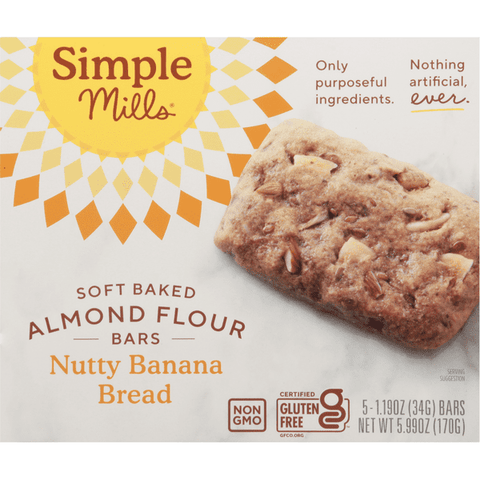 Simple Mills Soft Baked Almond Flour Nutty Banana Bread Bars - 5.99 Ounce