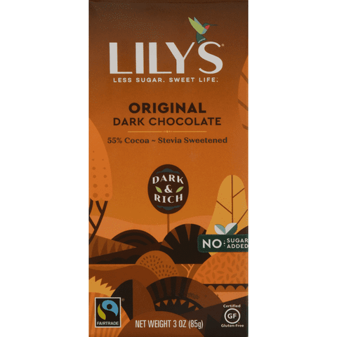 Lily's Original Dark Chocolate Bar, No Sugar Added, 55% Cocoa - 3 Ounce