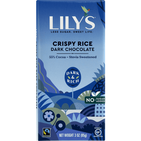 Lily's Crispy Rice Dark Chocolate Bar, No Sugar Added, 55% Cocoa - 3 Ounce