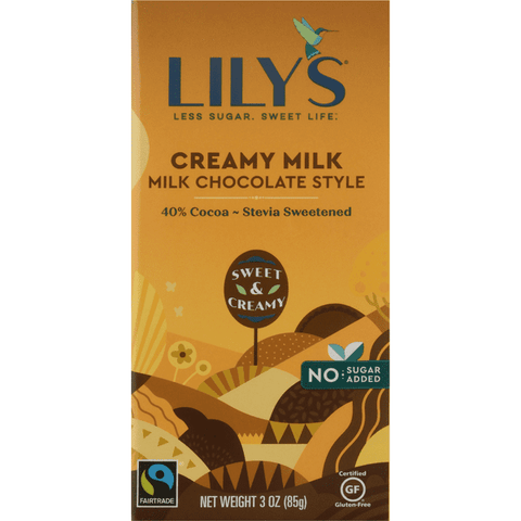 Lily's Creamy Milk Chocolate Bar, No Sugar Added, 40% Cocoa - 3 Ounce
