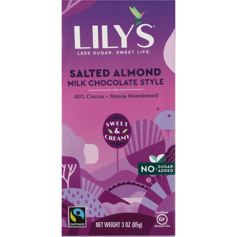 Lily's Salted Almond Milk Chocolate Bar, No Sugar Added, 40% Cocoa - 3 Ounce