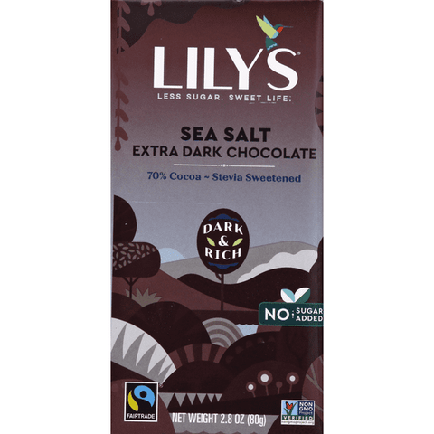 Lily's Sea Salt Extra Dark Chocolate Bar, No Sugar Added, 70% Cocoa - 2.8 Ounce