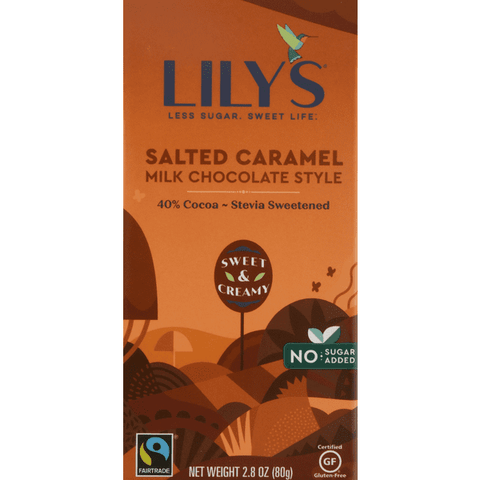 Lily's Salted Caramel Milk Chocolate Bar, No Sugar Added, 40% Cocoa - 2.8 Ounce