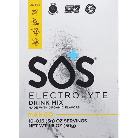 SOS Electrolyte Drink Mix, Mango 10-0.16 oz ea - 1.6 Ounce