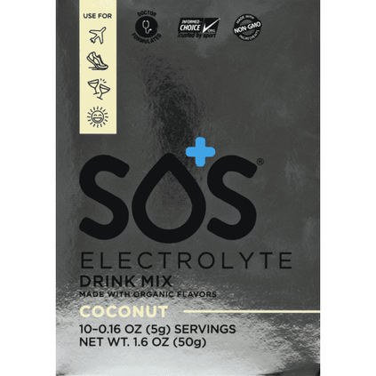 S.O.S Drink Mix, Electrolyte, Coconut 10-0.16 oz ea - 1.6 Ounce