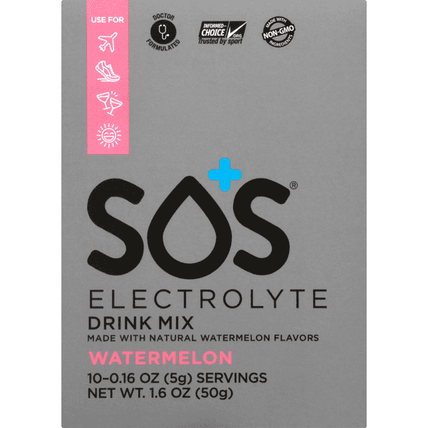 SOS Watermelon Electrolyte Drink Mix 10-0.16 oz - 1.6 Ounce