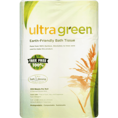 Ultra Green Bath Tissue, Earth-Friendly, Double Rolls, 2- Ply - 12 Count