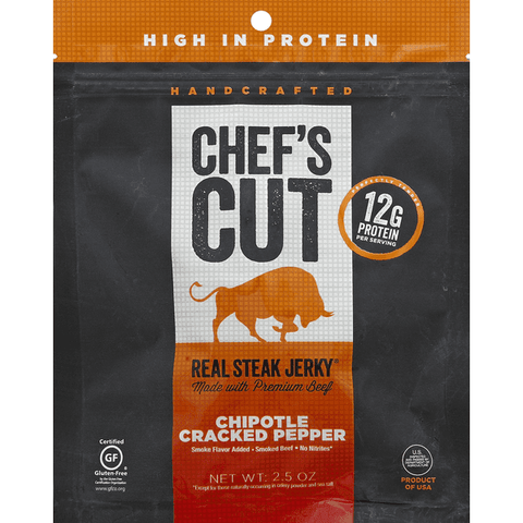 Handcrafted Chef's Cut Real Steak Jerky Chipotle Cracked Pepper - 2.5 Ounce