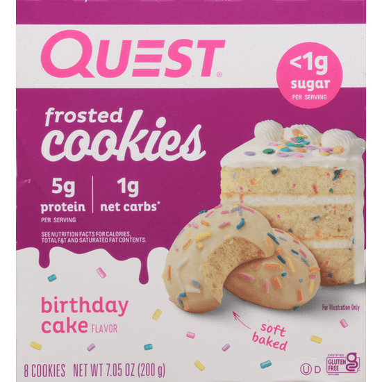 Quest Frosted Cookies, Birthday Cake - 8 Count