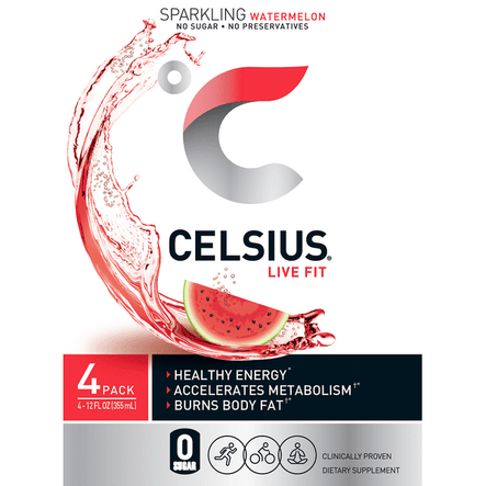 Celsius Sparkling Watermelon Dietary Supplement 4 Count - 12 Ounce