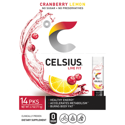 Celsius Cranberry Lemon Powder Sticks 14 Count - 2.7 Ounce